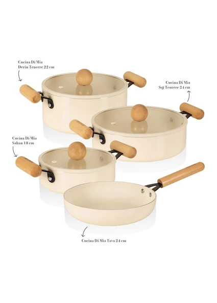 The Mia Cucina Di Mia İndüksiyon Tabanlı Seramik Tencere Tava Seti 7 Parça - Resim 2