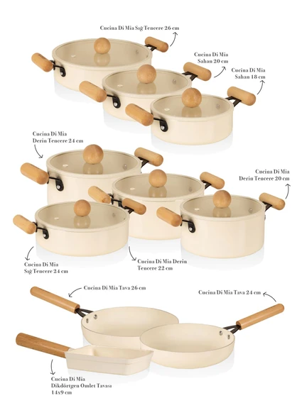 The Mia Cucina Di Mia İndüksiyon Tabanlı Seramik Tencere Seti 17 Parça - Resim 2