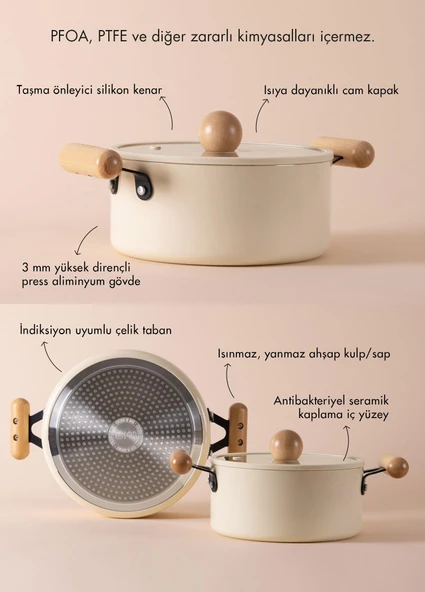 The Mia Cucina Di Mia İndüksiyon Tabanlı Seramik Tencere Seti 17 Parça - Resim 5