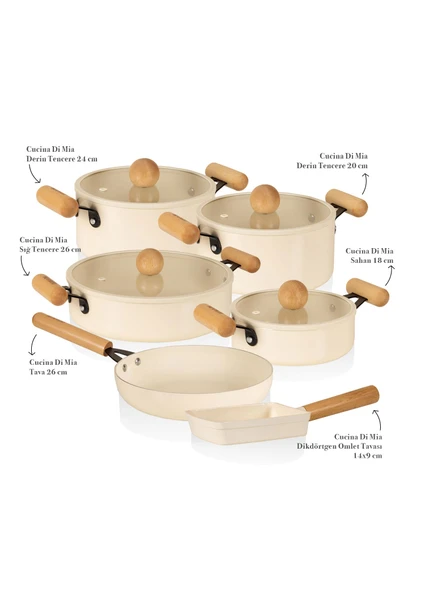 The Mia Cucina Di Mia İndüksiyon Tabanlı Seramik Tencere Tava Seti 10 Parça - Resim 2
