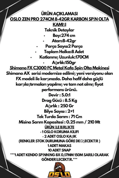 Shimano FX C3000 Oslo Zen Pro 274cm 8-42gr 8 Örgü Spin Olta Seti - Resim 2
