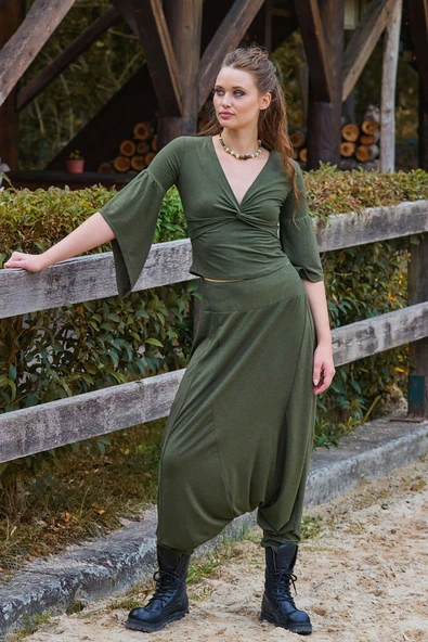 Paçası Lastikli Ağı Düşük Kadın Bohem Şalvar - Resim 6