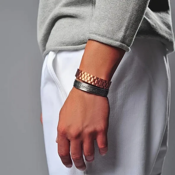 Nordic Style Bakır Kaplama Manyetik 22 cm Ayarlanabilir Bijuteri Bileklik - Unisex - Şık ve Özel - Resim 3