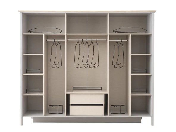 Yakamoz 6 Kapaklı Aynalı Elbise Dolabı Gardrop 253x64x213 - 2
