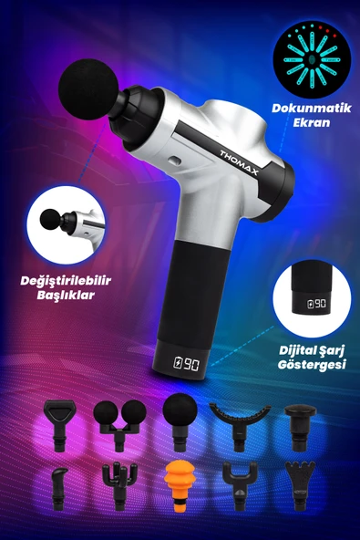 THOMAX Masaj Tabancası 10 Başlıklı Profesyonel Masaj Aleti - Resim 2