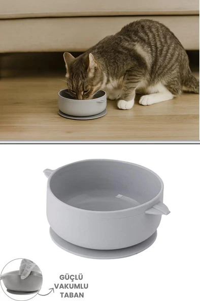 Silikon Evcil Hayvan Mama Kasesi, Kaydırmaz Vakum Tabanlı Kedi Köpek Mama Su Kabı Tabağı 200ml