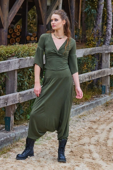 Paçası Lastikli Ağı Düşük Kadın Bohem Şalvar - Resim 3