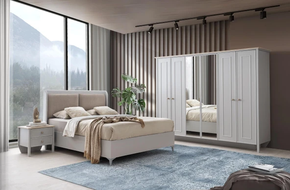 Yakamoz 6 Kapaklı Aynalı Elbise Dolabı Gardrop 253x64x213 - 5