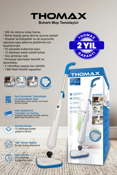 THOMAX Antibakteriyel Buharlı Temizleyici Yüksek Buhar Basınçlı Mop - Resim 7