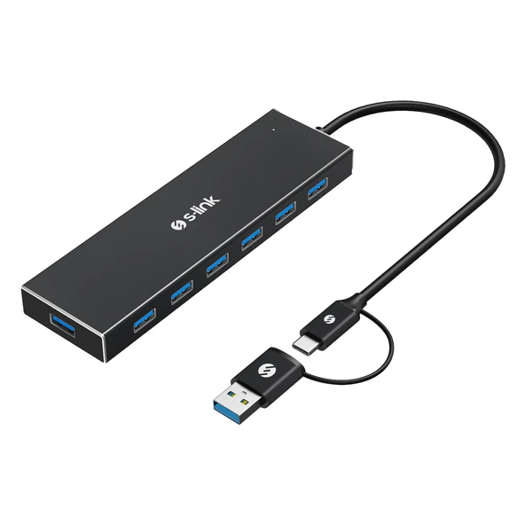 S-LINK SW-U317, USB3.0 Type-C to , 7xUSB 3.0, Metal, USB HUB ürün görseli
