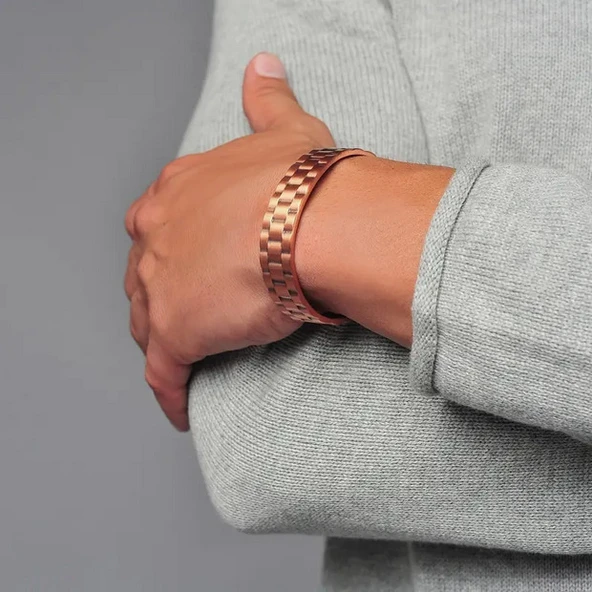 Nordic Style Bakır Kaplama Manyetik 22 cm Ayarlanabilir Bijuteri Bileklik - Unisex - Şık ve Özel - Resim 2