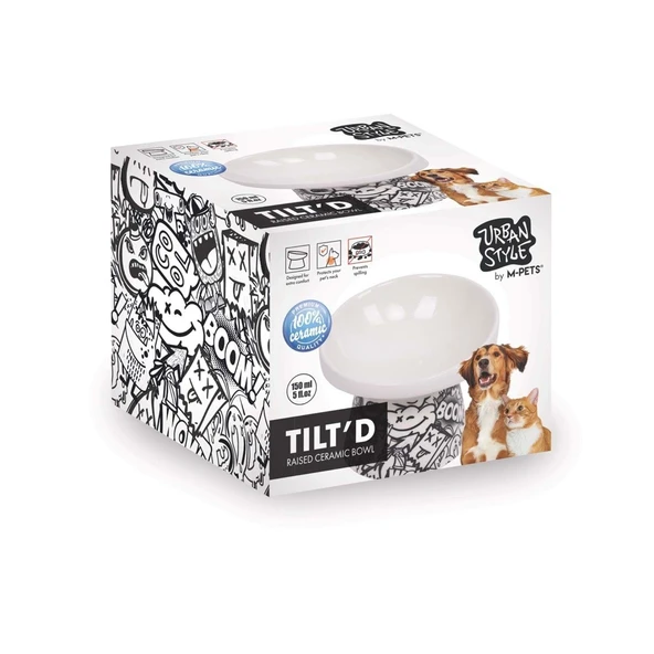 M-Pets Urbanstyle Tilt'd Raised Ceramic Bowl 150ml Siyah Beyaz ürün görseli