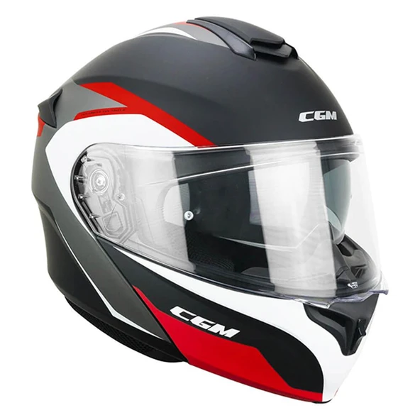 CGM 568G BER DRESDA ÇENE AÇILIR MOTOSİKLET KASKI KIRMIZI-SİYAH / M - Resim 2