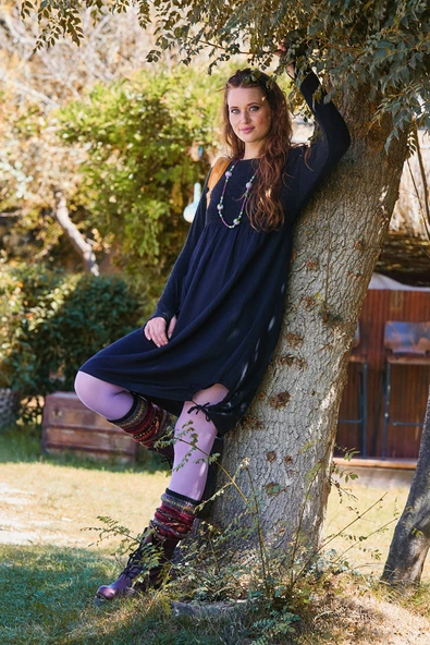 Bisiklet Yaka Cepli Parmak Geçmeli Kışlık Elbise - Resim 4