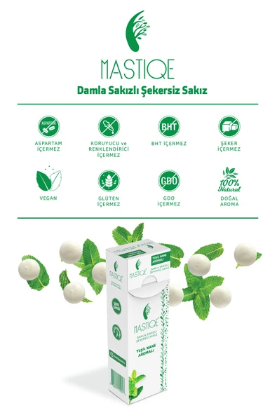 Mastiqe Doğal Yeşil Nane Aromalı Damla Sakızlı Şekersiz Sakız 20 Grx 12 Adet - Resim 4