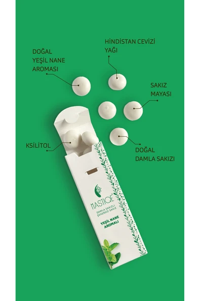Mastiqe Doğal Yeşil Nane Aromalı Damla Sakızlı Şekersiz Sakız 20 Grx 12 Adet - Resim 2