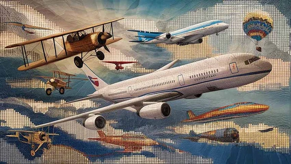 Uçak ve Teyyare Yağlı Boya Çizim Görünümlü Duvar Kağıdı - Resim 7