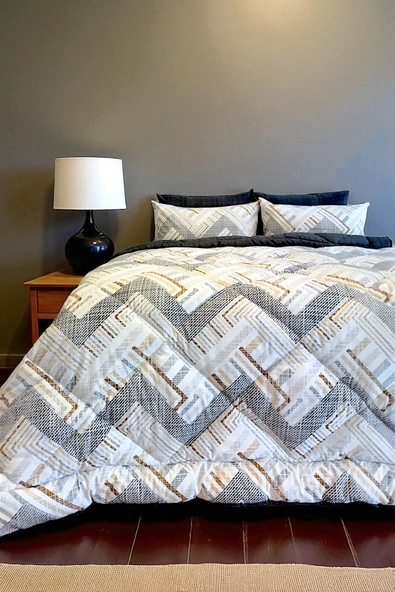 Alla Turca Çift Kişilik 4 Yastık Kılıflı Lastikli Çarşaflı Çift Taraflı Desenli Uyku Seti-Nova Antrasit - Resim 4