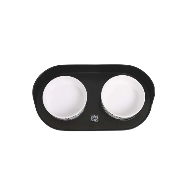 M-Pets Altitude Urban Style Double Raised Pet Bowl 2li Siyah Beyaz - Resim 5