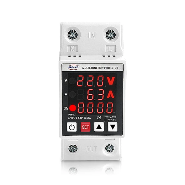 JIUJI Enerji Ölçerli Gerilim ve Akım Koruma Rölesi Voltaj ve Akım Koruyucu 63A