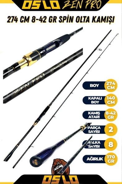 Oslo Zen Pro 274cm 8-42gr Oslo Prime 4000 Spin Olta Seti - Resim 3