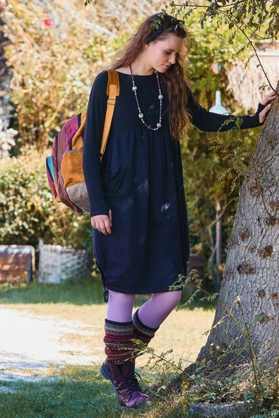 Bisiklet Yaka Cepli Parmak Geçmeli Kışlık Elbise - Resim 6