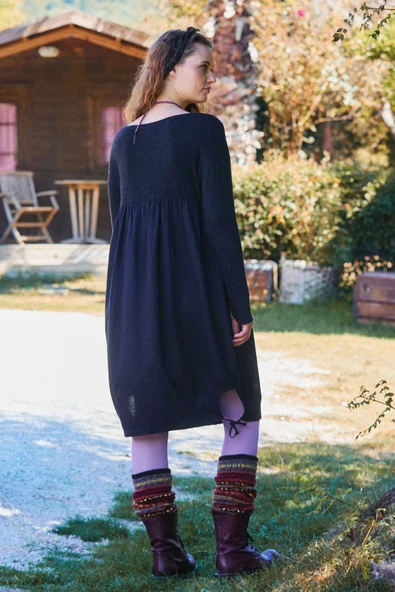 Bisiklet Yaka Cepli Parmak Geçmeli Kışlık Elbise - Resim 5