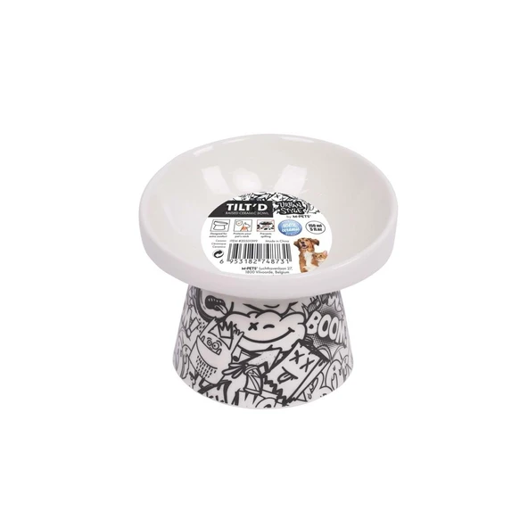 M-Pets Urbanstyle Tilt'd Raised Ceramic Bowl 150ml Siyah Beyaz - Resim 2