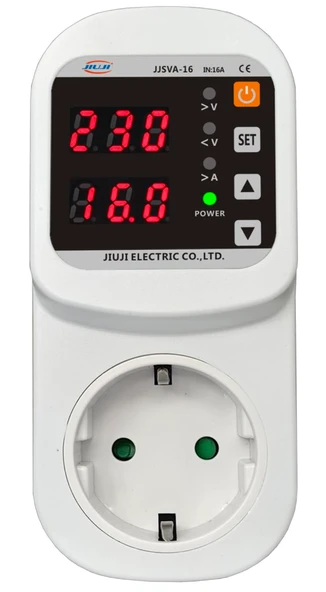 JIUJI Akım ve Voltaj Korumalı Priz 16A Ayarlanabilir Voltaj ve Akım Koruma Prizi