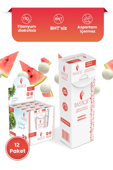 Mastiqe Doğal Karpuz Aromalı Damla Sakızlı Şekersiz Sakız 20 Grx12 Adet ürün görseli