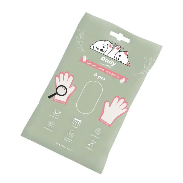 M-Pets Daily Çift Taraflı Günlük Temizleme Eldiveni 6lı