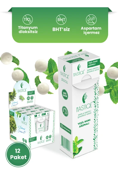 Mastiqe Doğal Yeşil Nane Aromalı Damla Sakızlı Şekersiz Sakız 20 Grx 12 Adet ürün görseli