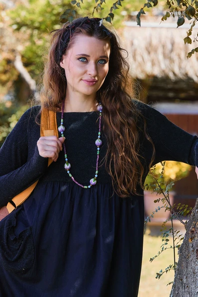 Bisiklet Yaka Cepli Parmak Geçmeli Kışlık Elbise - Resim 2