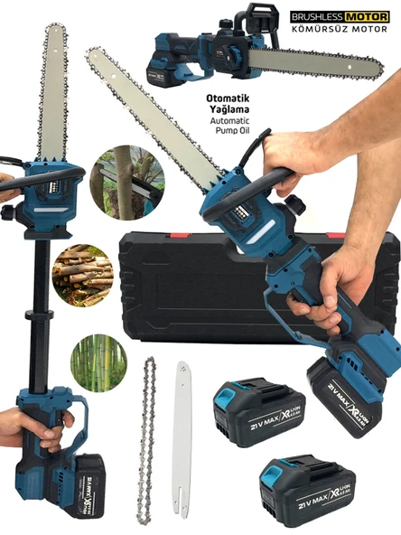 Germany Style Kömürsüz Motor Otomatik Yağlama Kendinden Teleskopik Şarjlı Dal Budama Testeresi Makinesi