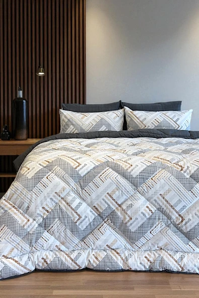 Alla Turca Çift Kişilik 4 Yastık Kılıflı Lastikli Çarşaflı Çift Taraflı Desenli Uyku Seti-Nova Antrasit - Resim 2