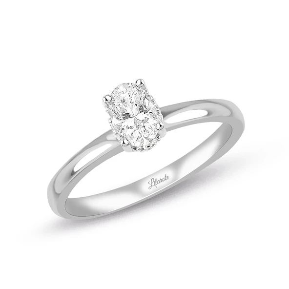 Oval Taşlı Tektaş Beyaz Altın Yüzük ürün görseli 1