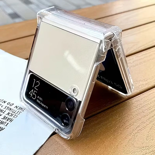 Samsung Galaxy Z Flip 6  Uyumlu Şeffaf Sert PC Kılıf - Resim 4