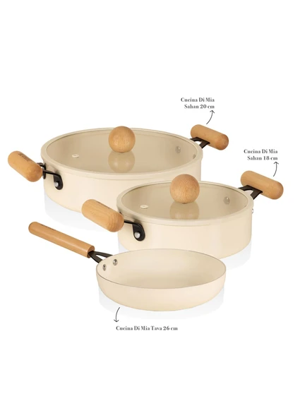 The Mia Cucina Di Mia İndüksiyon Tabanlı Seramik Sahan Tava Seti 5 Parça - Resim 2