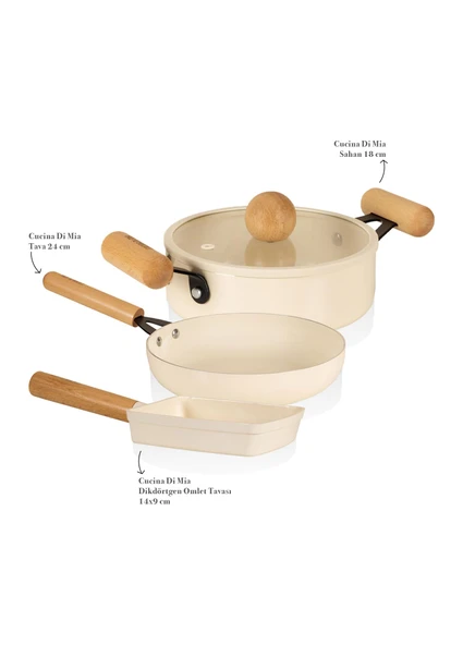 The Mia Cucina Di Mia İndüksiyon Tabanlı Seramik Sahan Tava Seti 4 Parça - Resim 2