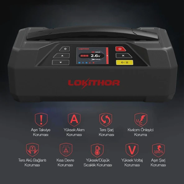Lokithor JTC4250 12V/220V 4250Amp LiFePO4 Akıllı Akü Test + Akü Takviye + Akü Şarj Cihazı - Resim 7