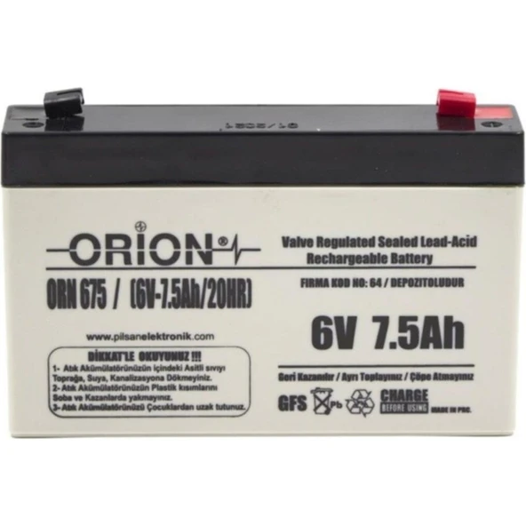 Orion 6V 7.5AH Bakımsız Kuru Akü Orion ORN675 6V ürün görseli 1