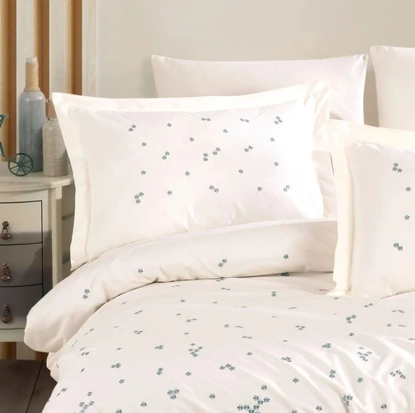 Hobby Çift Kişilik Poplin Premium Nakışlı Nevresim Spring Krem - Resim 2