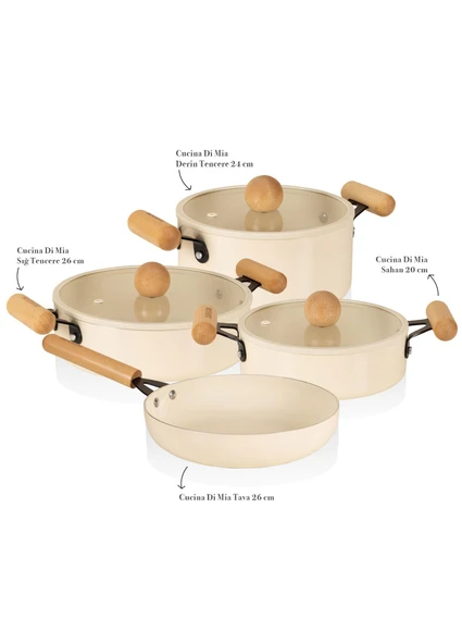 The Mia Cucina Di Mia İndüksiyon Tabanlı Seramik Tencere Tava Seti 7 Parça - Resim 2