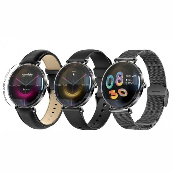 Haino Teko 18 Amoled Ekran Super Slim Tasarım WaterProof 3 Kordonlu Akıllı Saat Siyah Teko18S - Resim 2