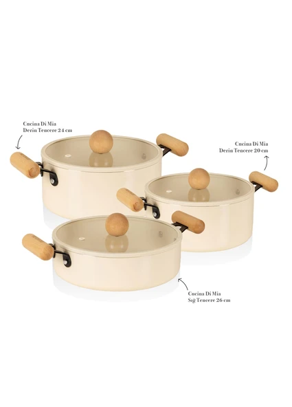 The Mia Cucina Di Mia İndüksiyon Tabanlı Seramik Tencere Seti 6 Parça - Resim 2
