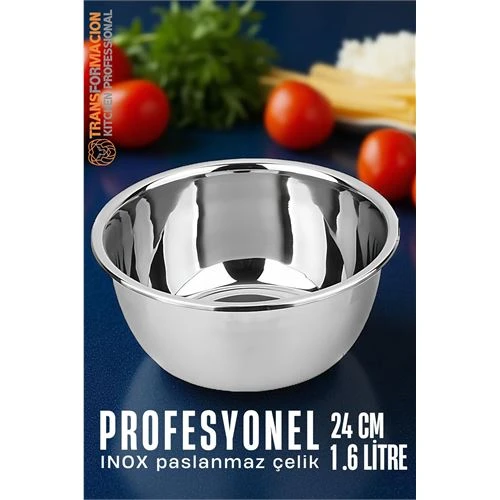 Inox Kase   24 Cm 1.6 Litre Karıştırma Kabı Profesyonel 304 Paslanmaz Çelik
