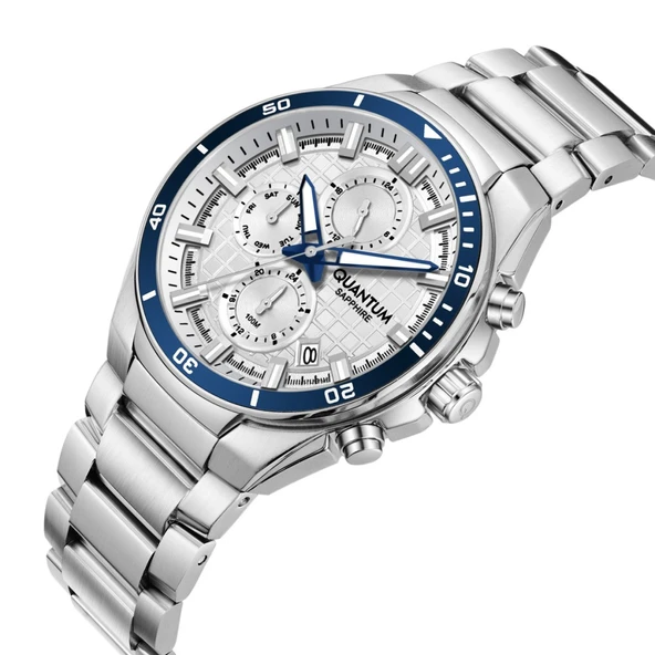 Quantum PWG1227.330 Safir Camlı Çelik Kordon Çelik Kasa 10 ATM Suya Dayanıklı Metalik Renk Erkek Kol Saati - 2
