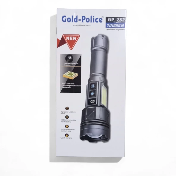 Gold-police Gp-282 Uzun Menzilli Güçlü Şarjlı 10000 Lümen El Feneri 11 Mod Çakar Işıklı Kırmızı-mavi-yeşil Led - Resim 3