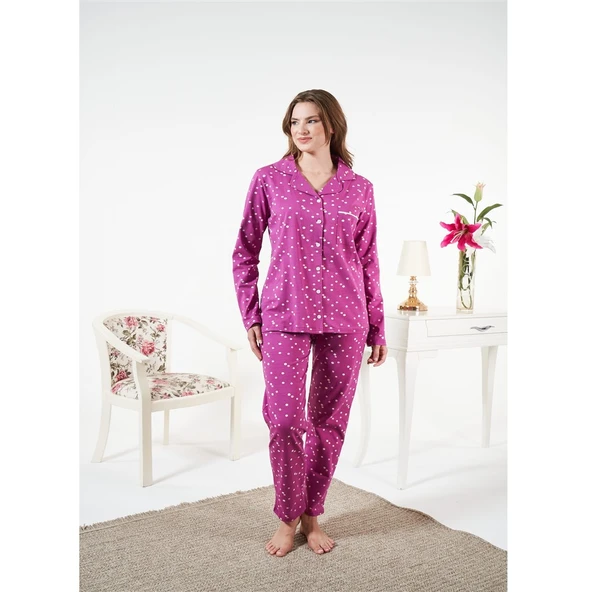 Estiva Likralı Penye Önden Düğmeli Bayan Pijama Takım - Resim 3