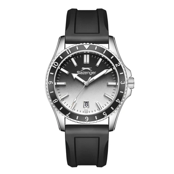 Slazenger SL.09.2531.1.03 Silikon Kordon Çelik Kasa 10 ATM Suya Dayanıklı Siyah Renk Erkek Kol Saati ürün görseli 1